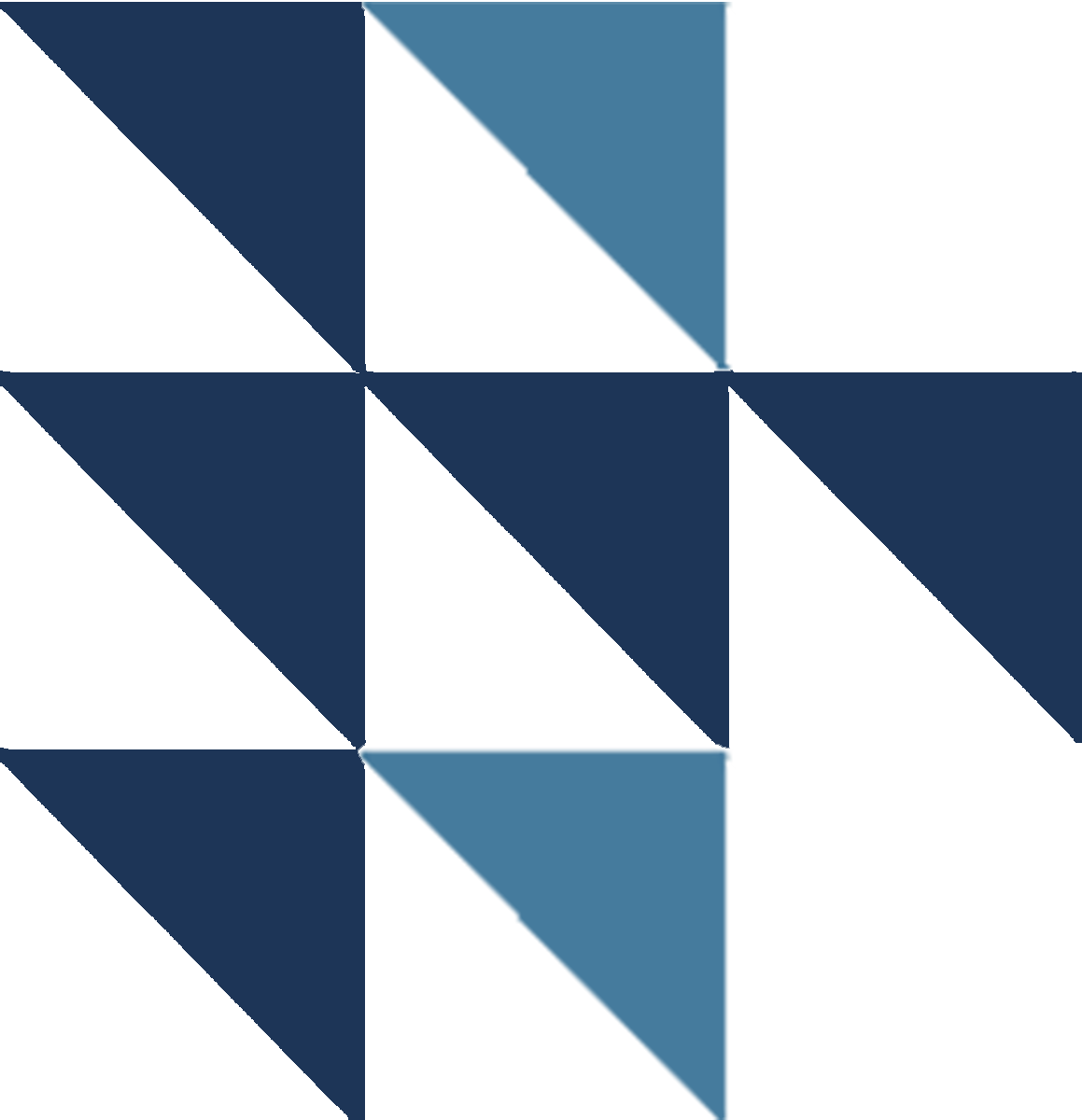 A geometric pattern of dark and light blue triangles arranged in a grid-like composition on a white background.