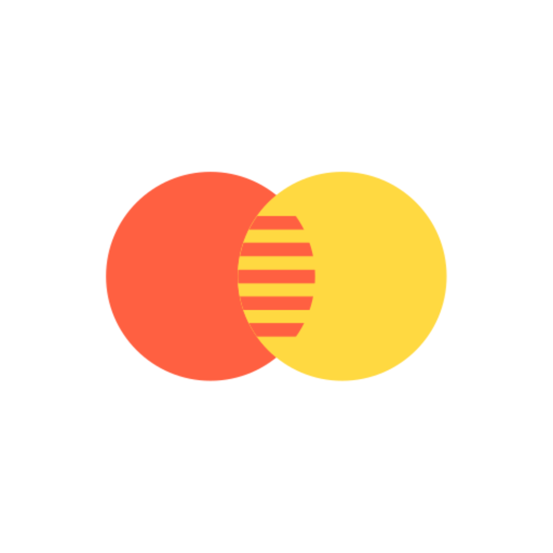 A red and yellow circle with a striped center on a white background.