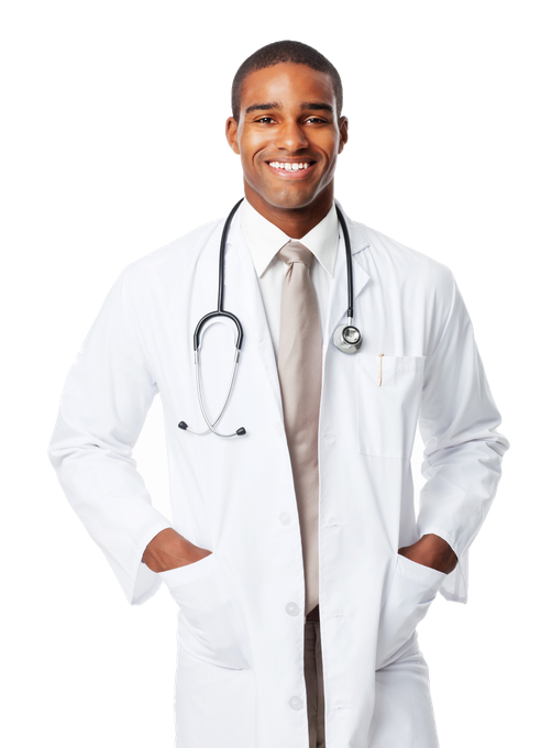 A smiling doctor with a stethoscope around his neck.