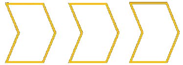 Tre sagome a forma di chevron o freccia, di colore oro e rivolte verso destra, disposte in fila orizzontale.