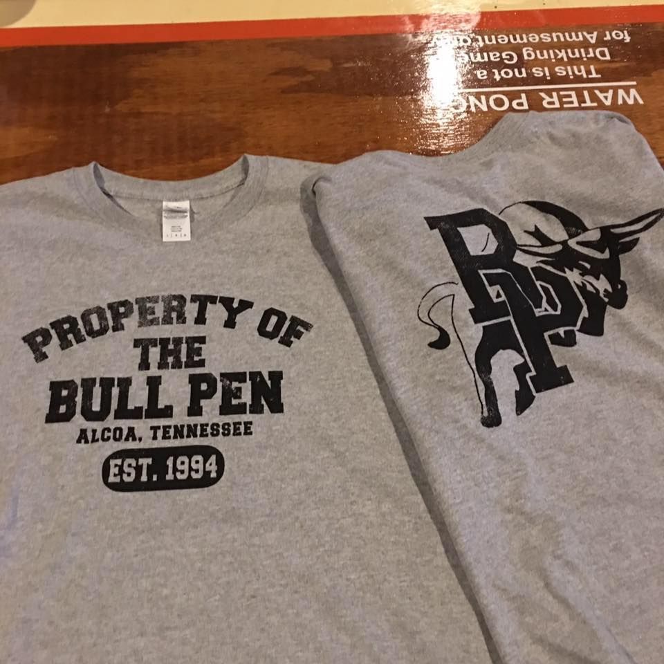 Two shirts that say property of the bull pen on them