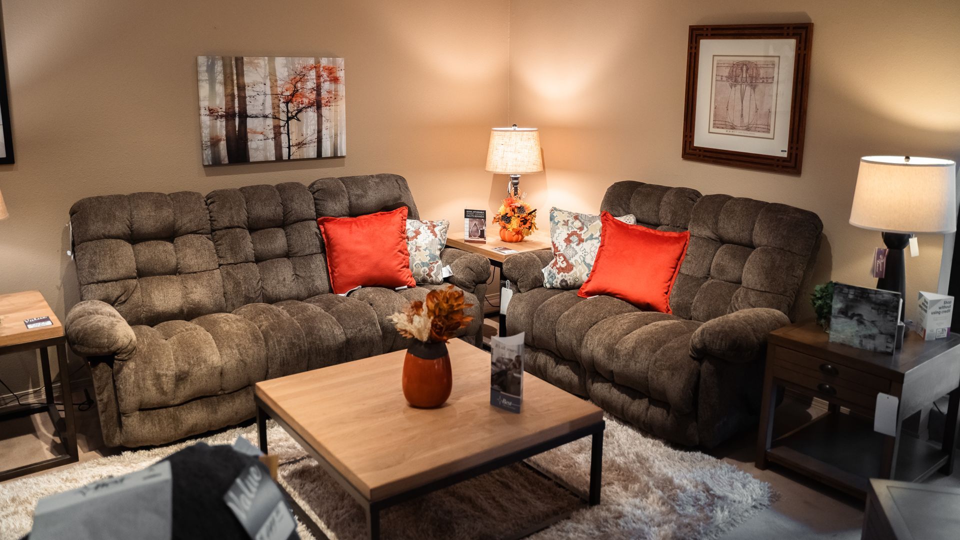 A living room with two couches and a coffee table