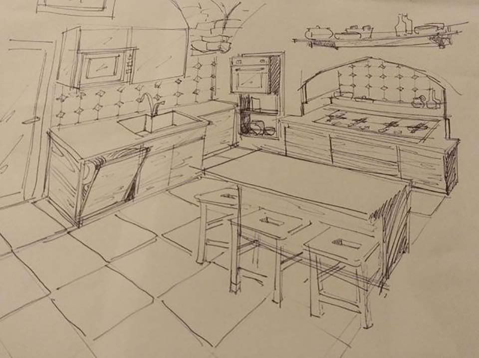 bozzetto di una cucina su misura