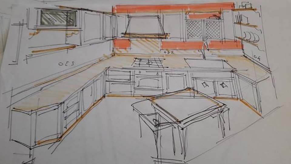 disegno cucina completa e funzionale