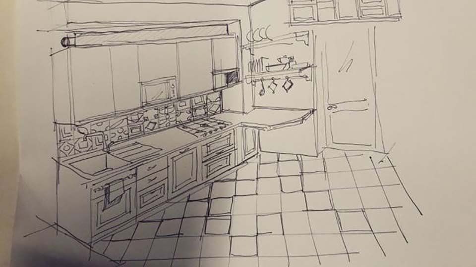 bozzetto per realizzazione di una cucina completa