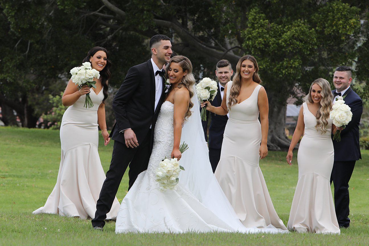 wedding couple with their friends