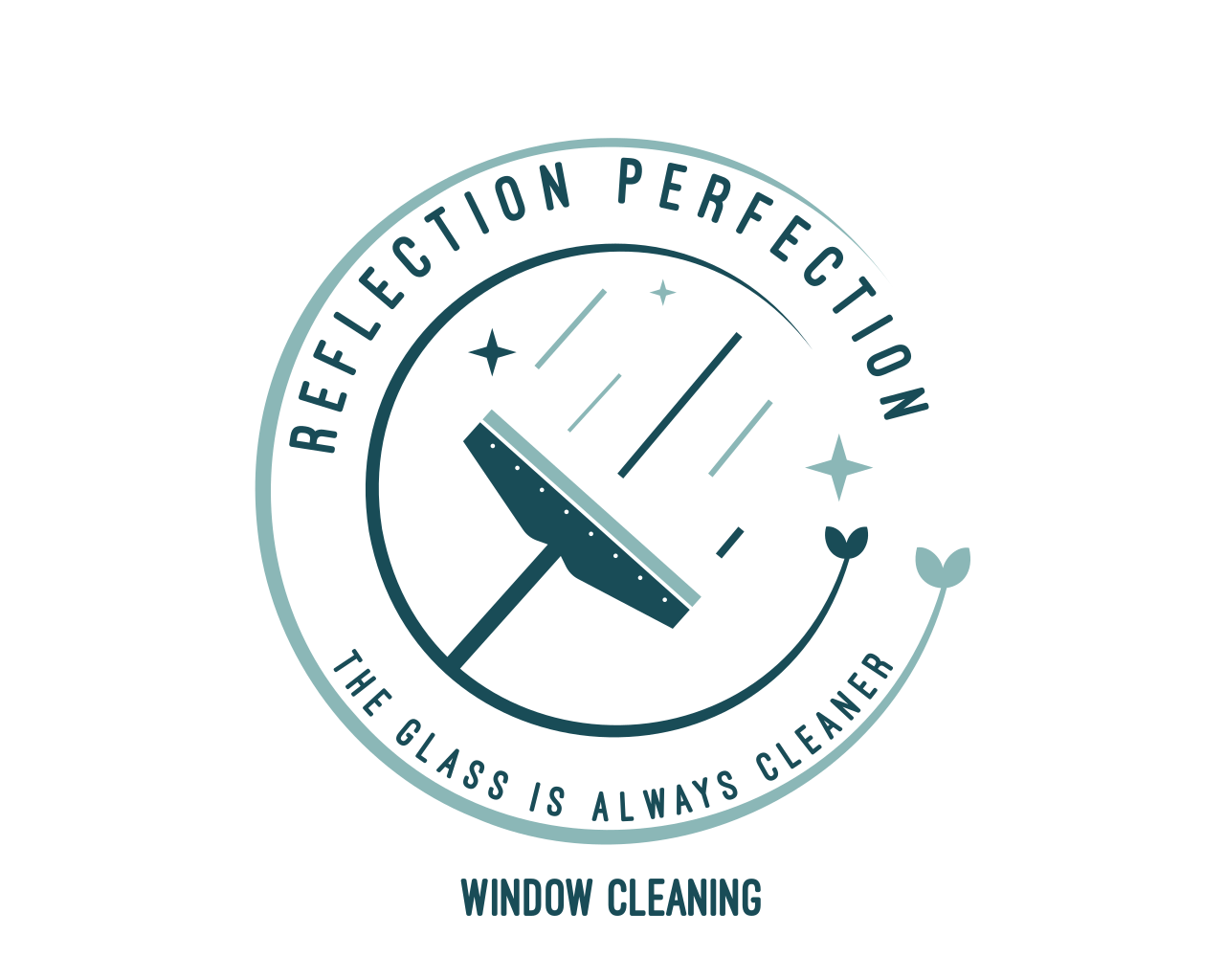 A logo for reflection perfection the glass is always cleaner window cleaning