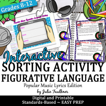 Interactive sorting activity figurative language popular music lyrics edition by julie faulkner