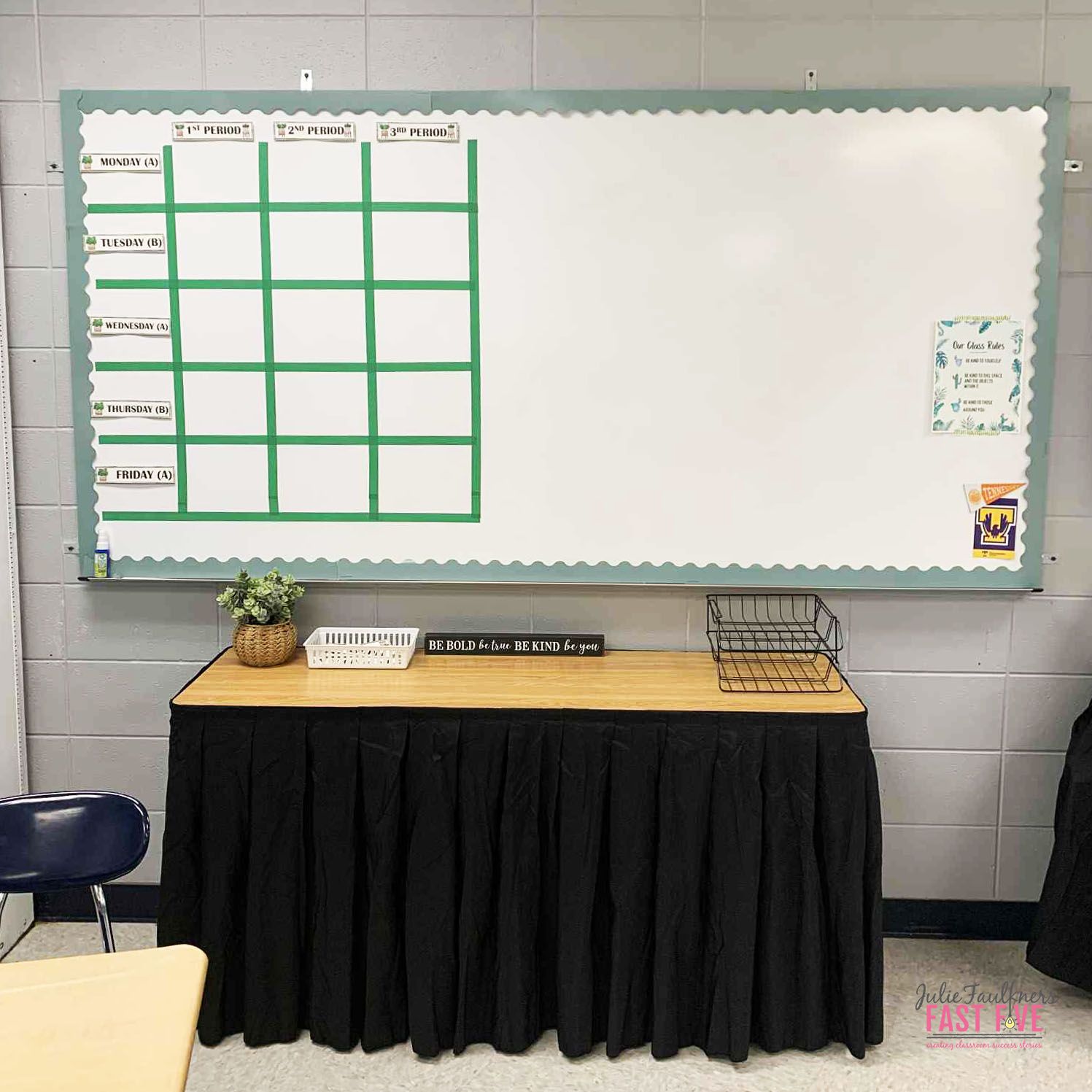 plant theme secondary high school classroom design, stand up desk, teacher desk, classroom arrangement, jfaulkner