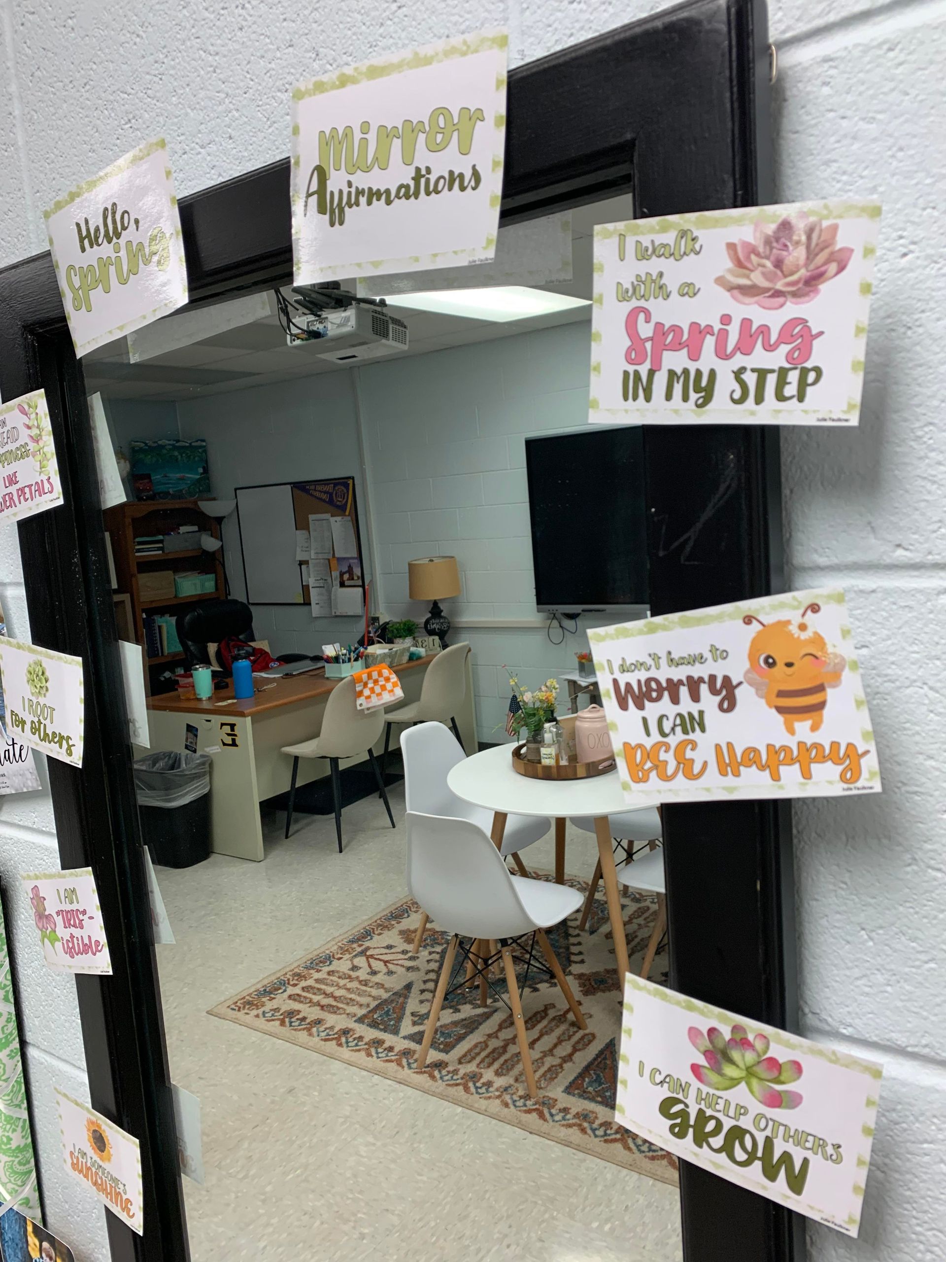 classroom affirmations, mirror decor, high school classroom ideas