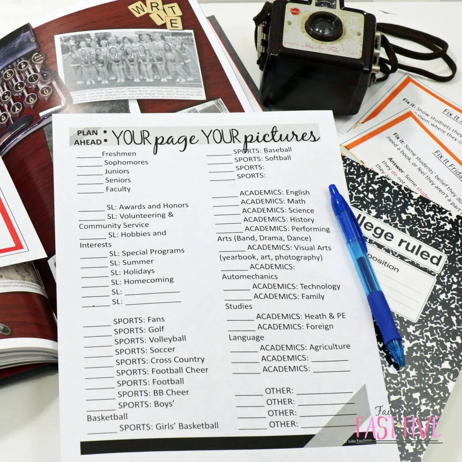 A piece of paper that says your page your pictures on it