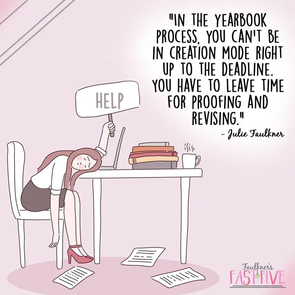 A cartoon of a woman sitting at a desk holding a sign that says help