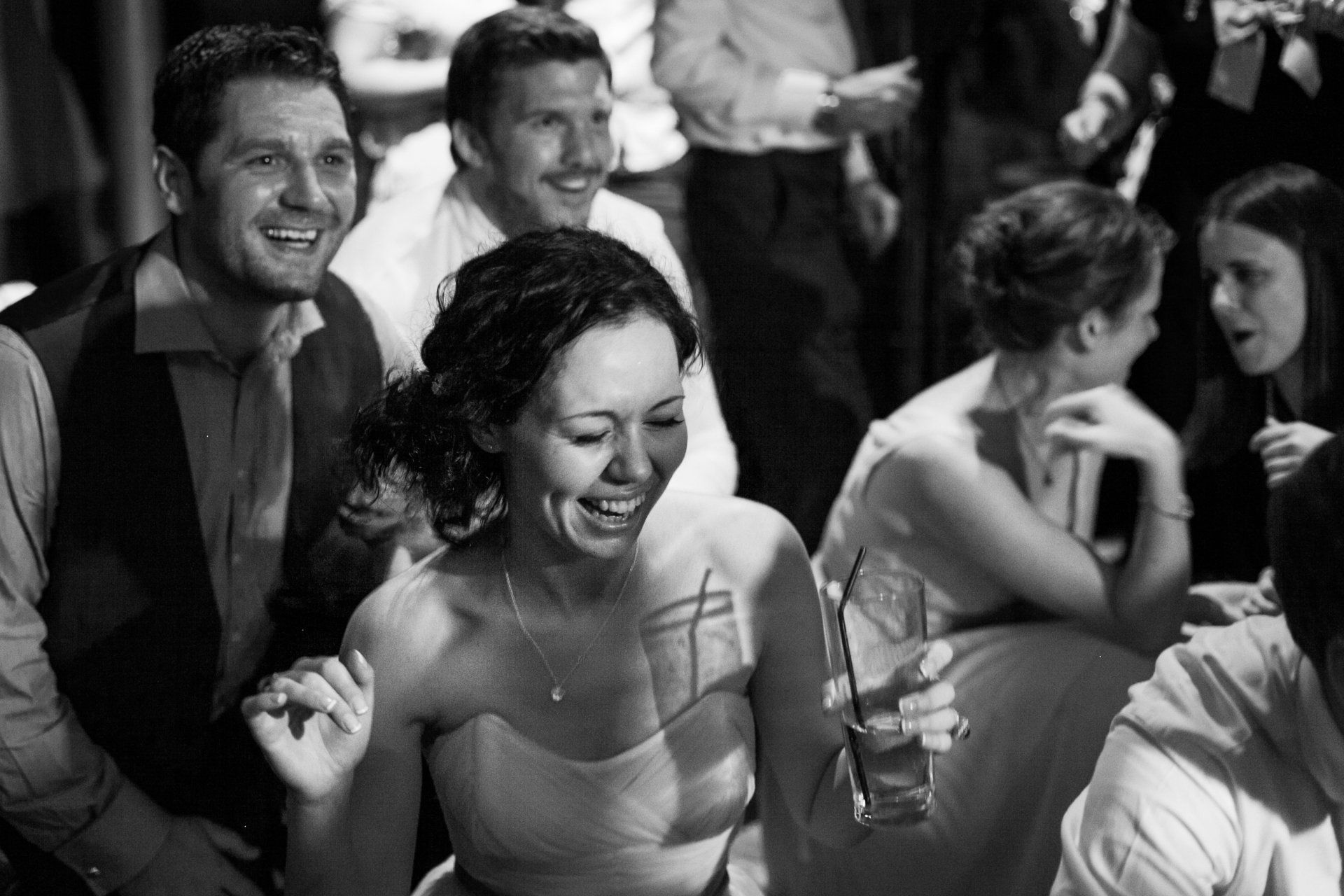 bride having fun dancing at band on the wall Manchester