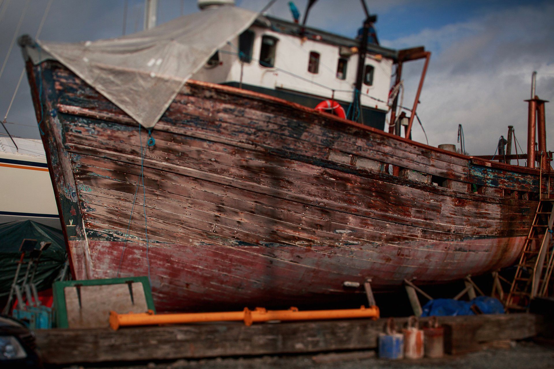 Fishing boat in Gweek boatyard Cornwall