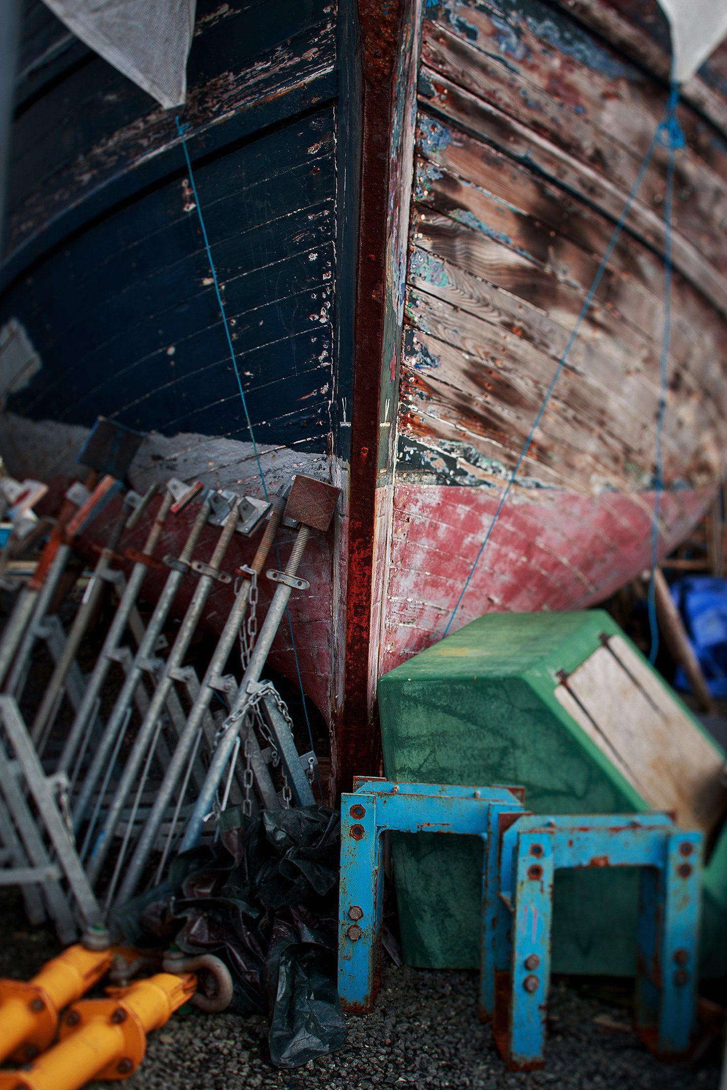 Fishing boat in Gweek boatyard Cornwall front on