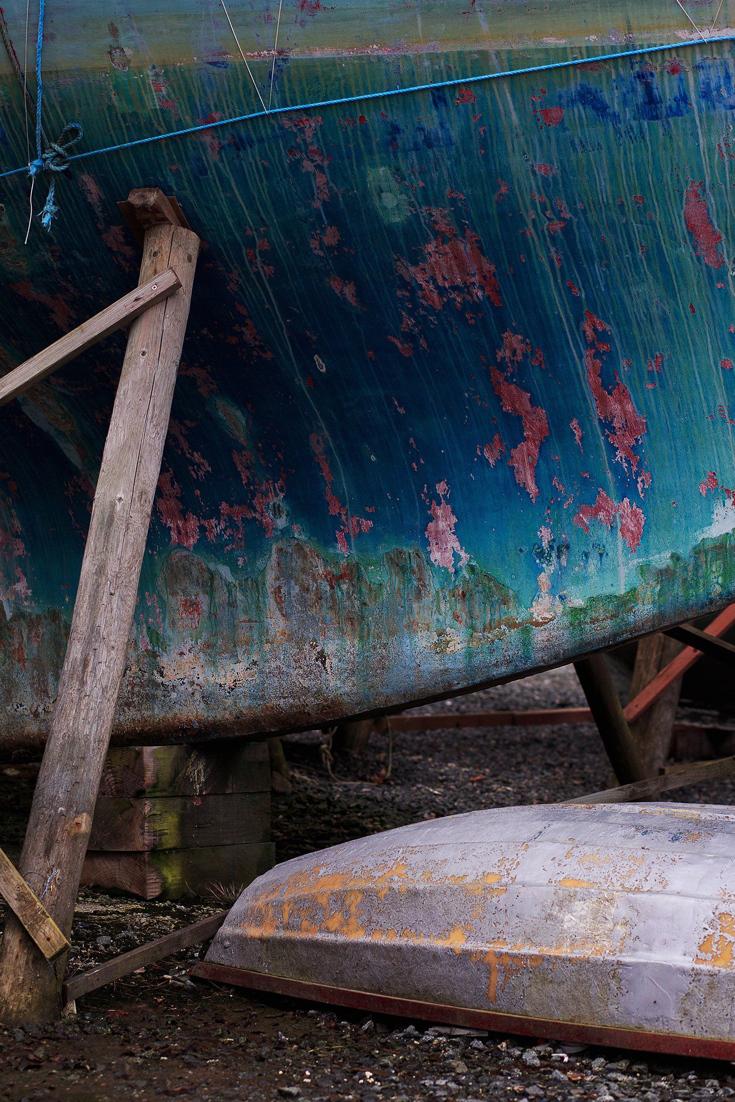 sailing boat in Gweek boatyard Cornwall abstract rustic colours