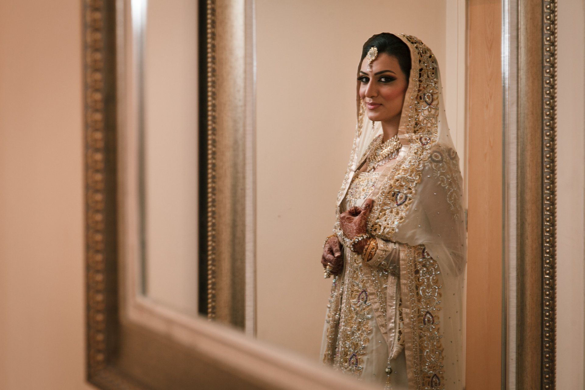 Manchester bride portrait in mirror