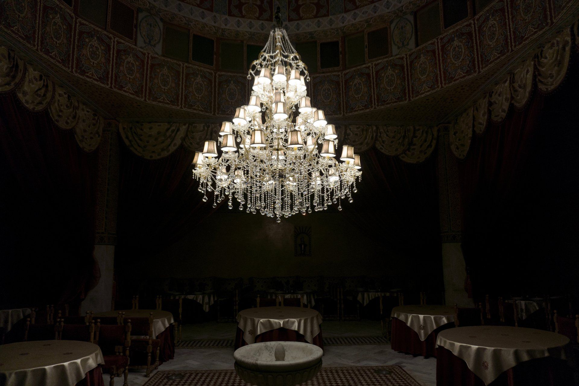 Marrakesh chandelier in moody dark room