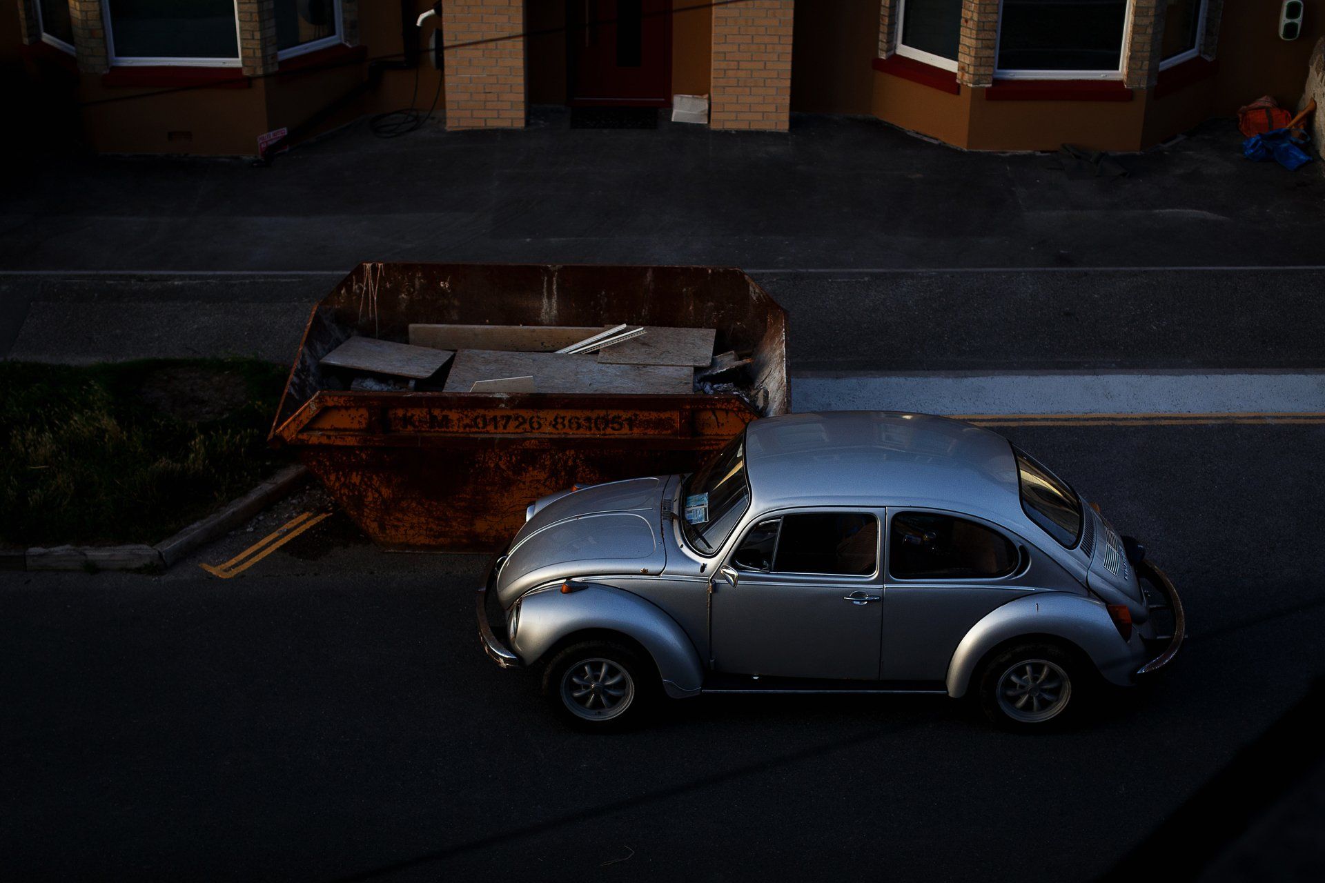 Newquay Cornwall silver beetle car in moody light