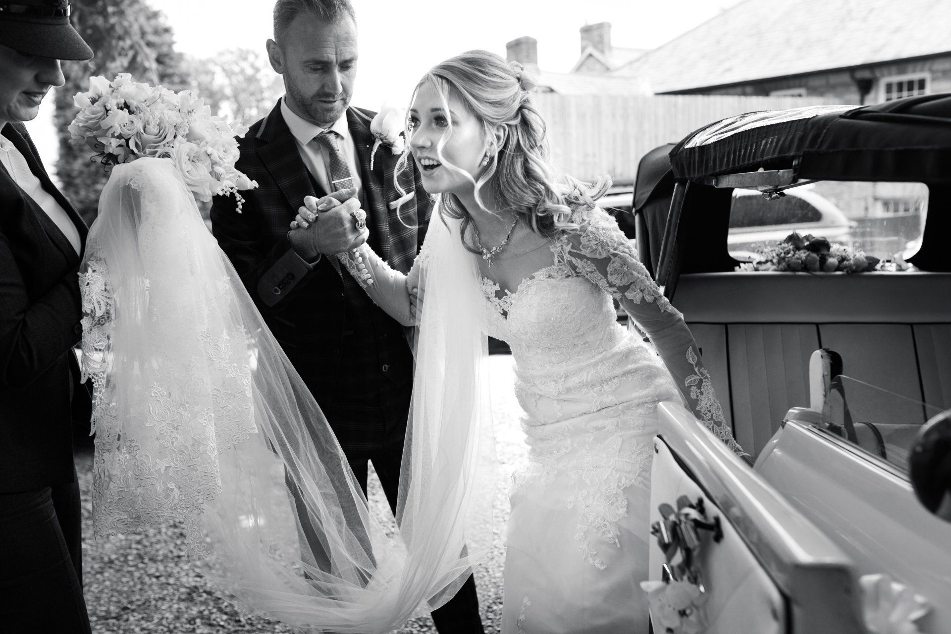 bride arriving  at St Stephen In Brannel Church Cornwall