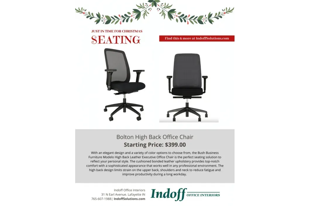 Two black office chairs are sitting next to each other on a white background.