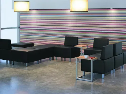 Office lounge featuring contemporary sofas and open layouts