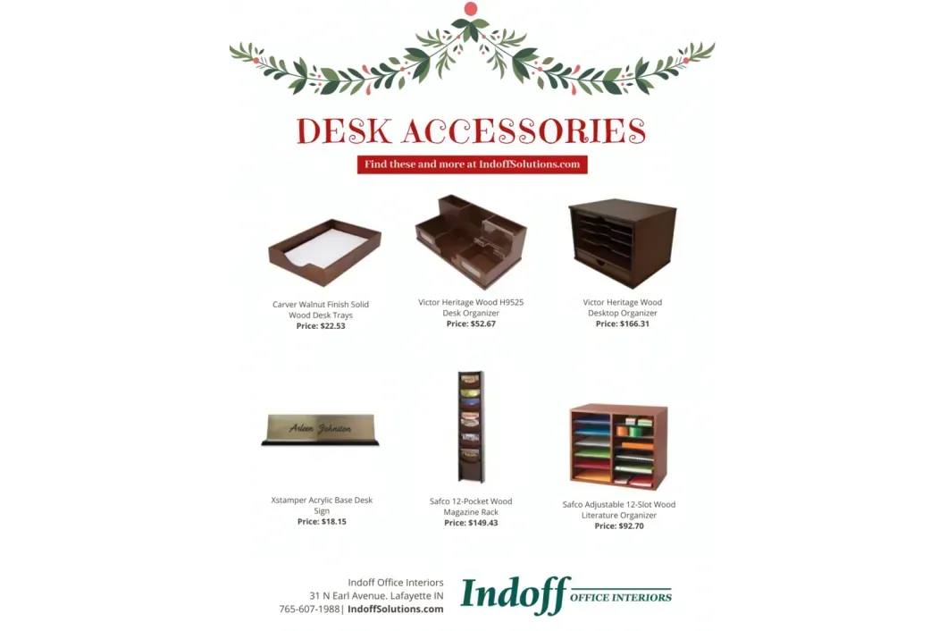 A poster for desk accessories with a christmas theme