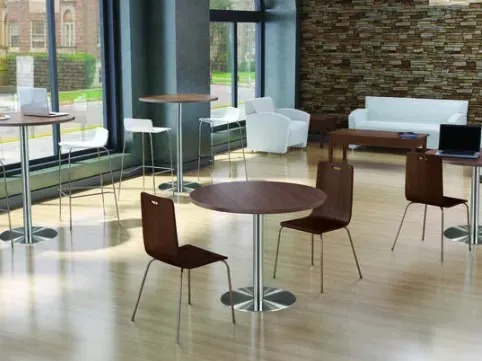 Contemporary office interior with round tables