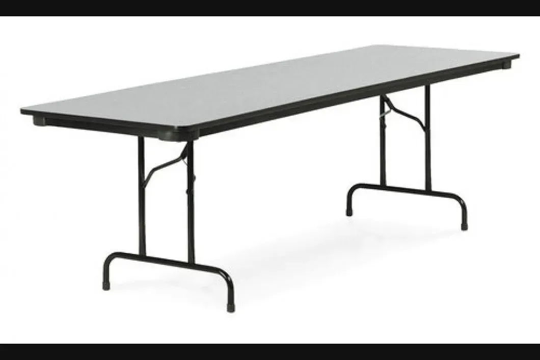 A long black folding table with metal legs