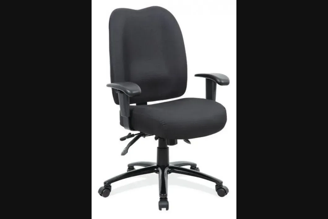 A black office chair on a white background