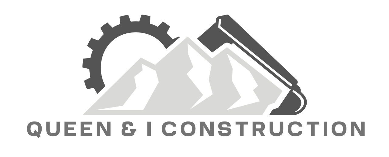 A black and white logo for queen & i construction