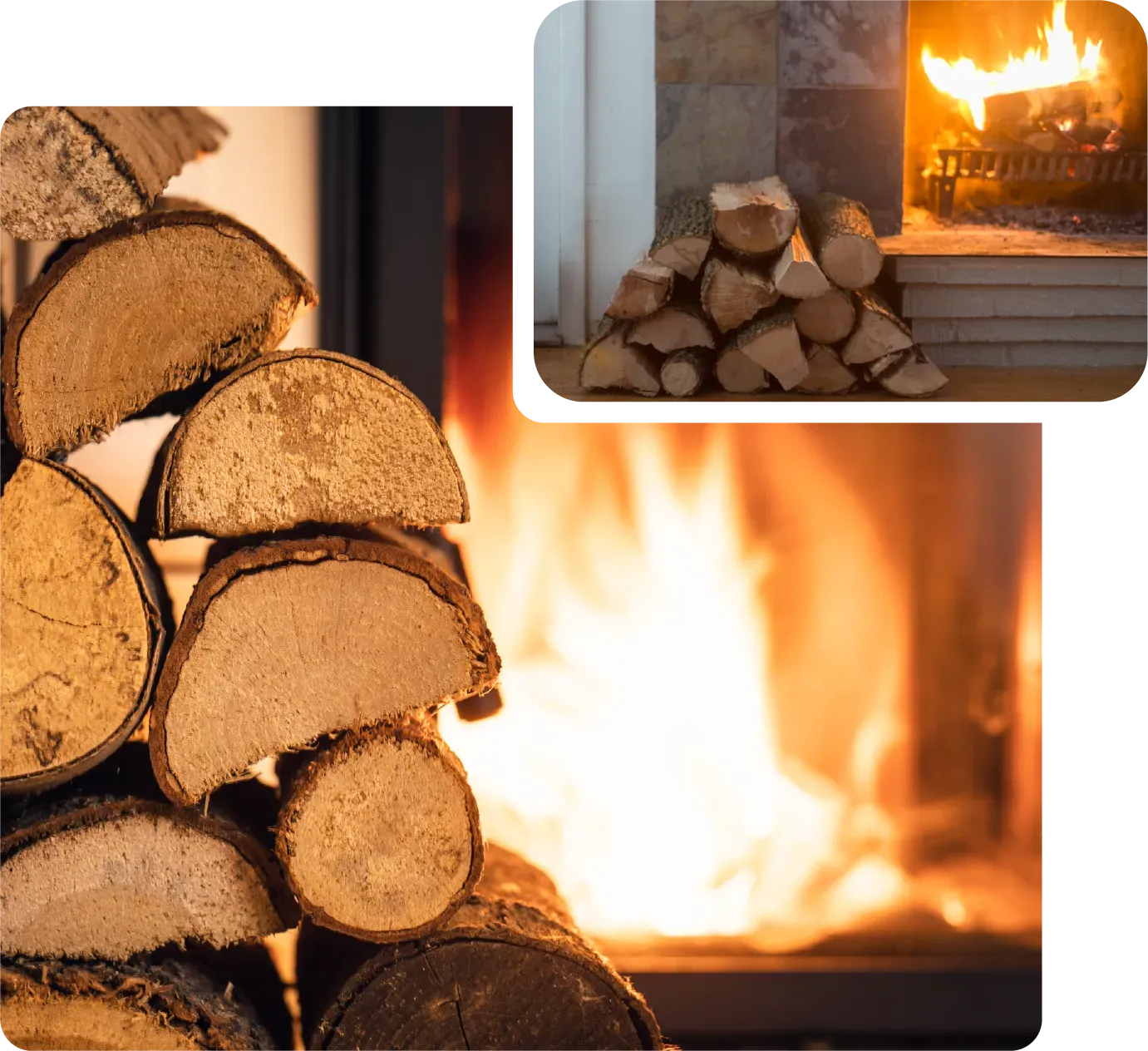 A picture of a wooden deck and a picture of a person cleaning a window