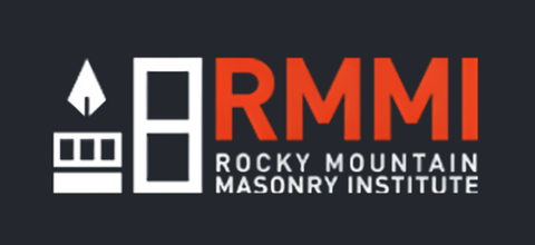 Logo for the Rocky Mountain Masonry Institute featuring an icon of a flame atop a masonry structure next to text.