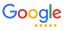 A google logo with five stars on it on a white background.