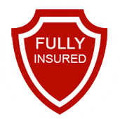A red shield with the words `` fully insured '' written on it.