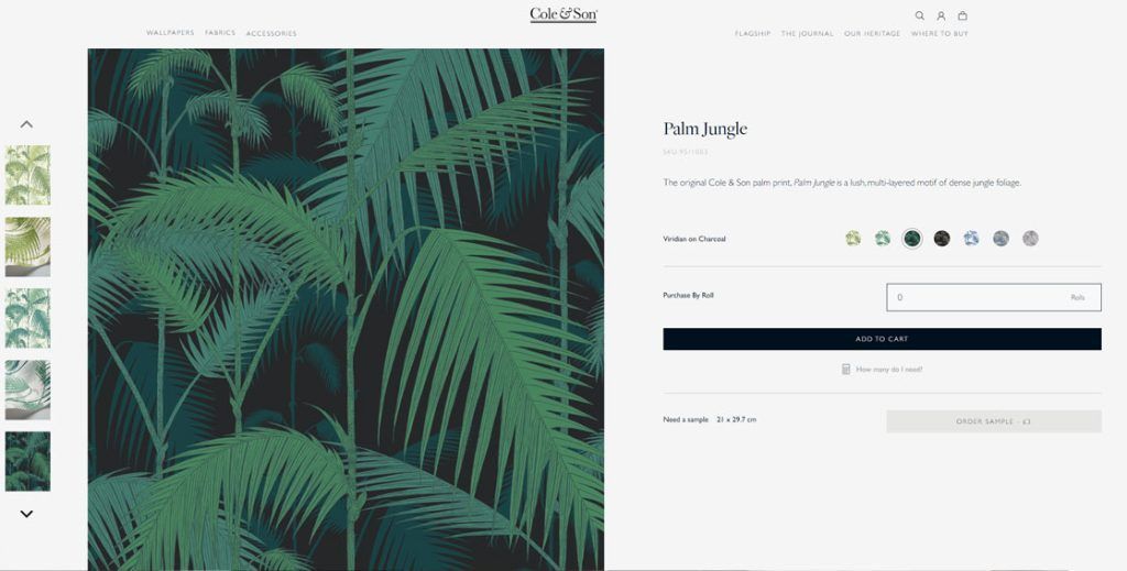 A screenshot of a website with a picture of palm leaves on it.