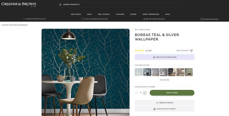 A dining room with a table and chairs on a website.