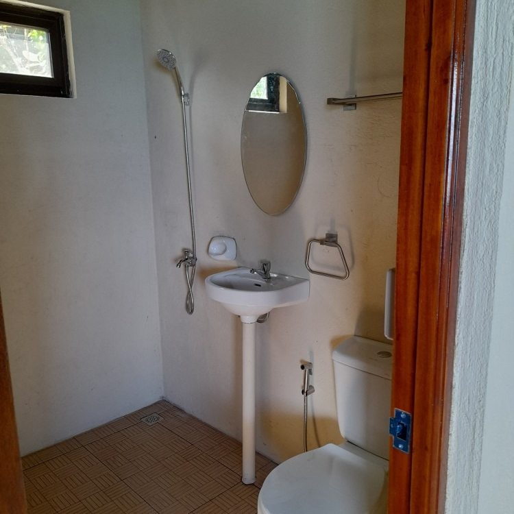 A bathroom with a toilet a sink and a mirror