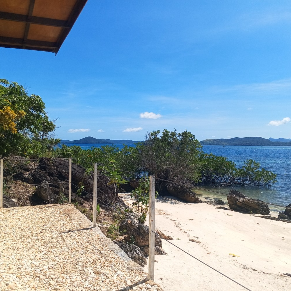 A view of the ocean from a fenced in area