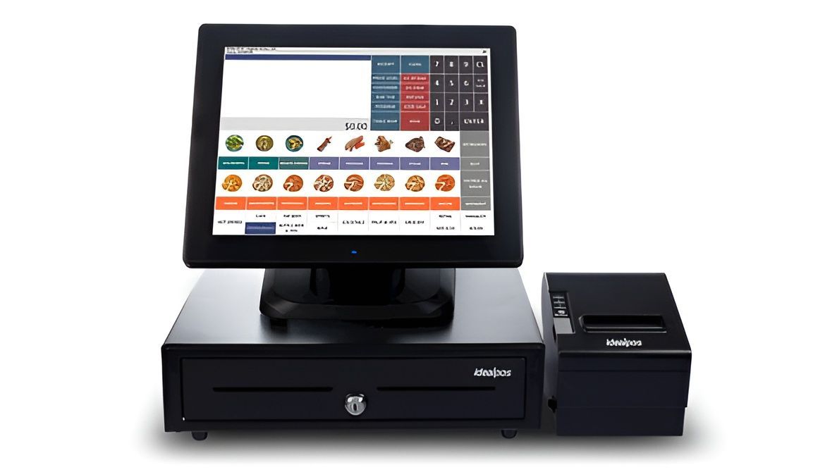 A point-of-sale system with a touchscreen monitor, cash drawer, and receipt printer, likely for a restaurant or retail environment — Coastal Registers & POS In Tweed Heads, NSW