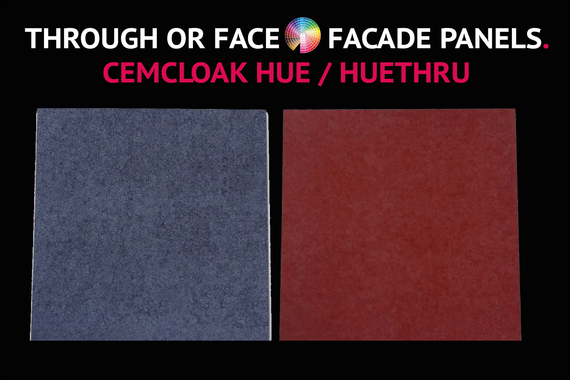 Two pieces of CemBloc HueThru , one blue and one red , are sitting next to each other on a white surface.