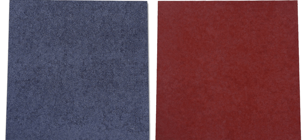 Two pieces of CemBloc HueThru , one blue and one red , are sitting next to each other on a white surface.