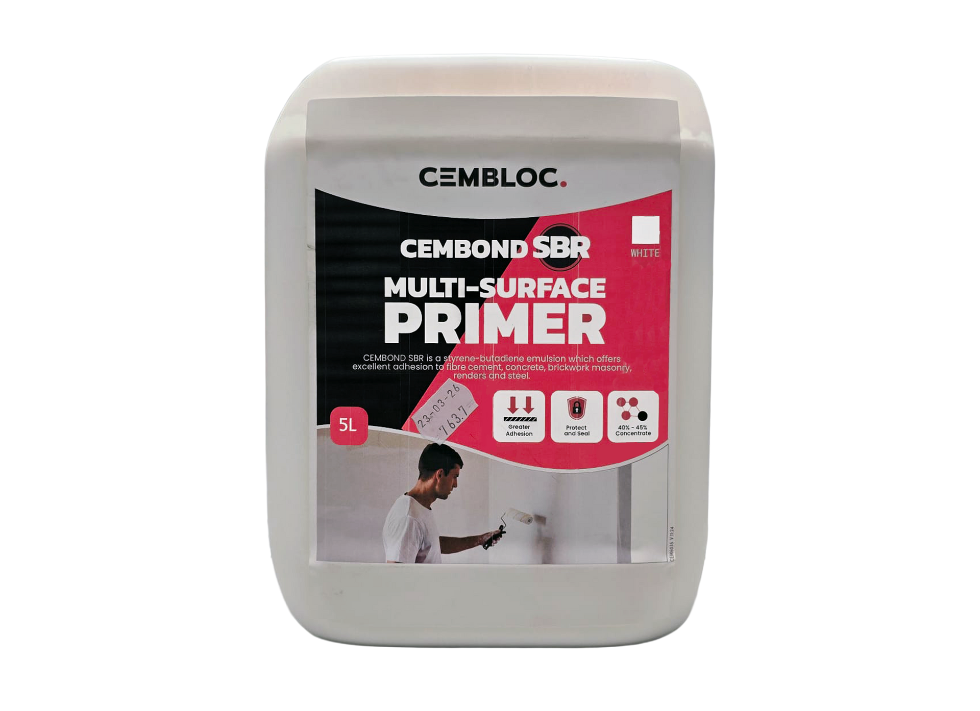 A bottle of cembond sbr multi surface primer