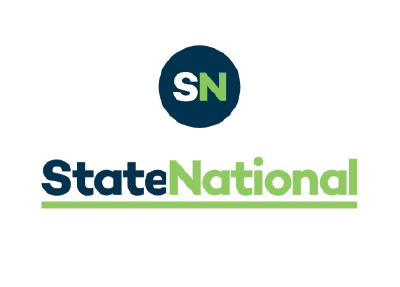 Logo of State National: A dark blue circle with