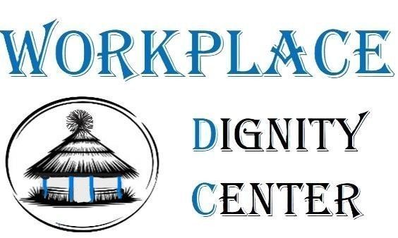 Logo for Workplace Dignity Center: Text in blue and black with a graphic.