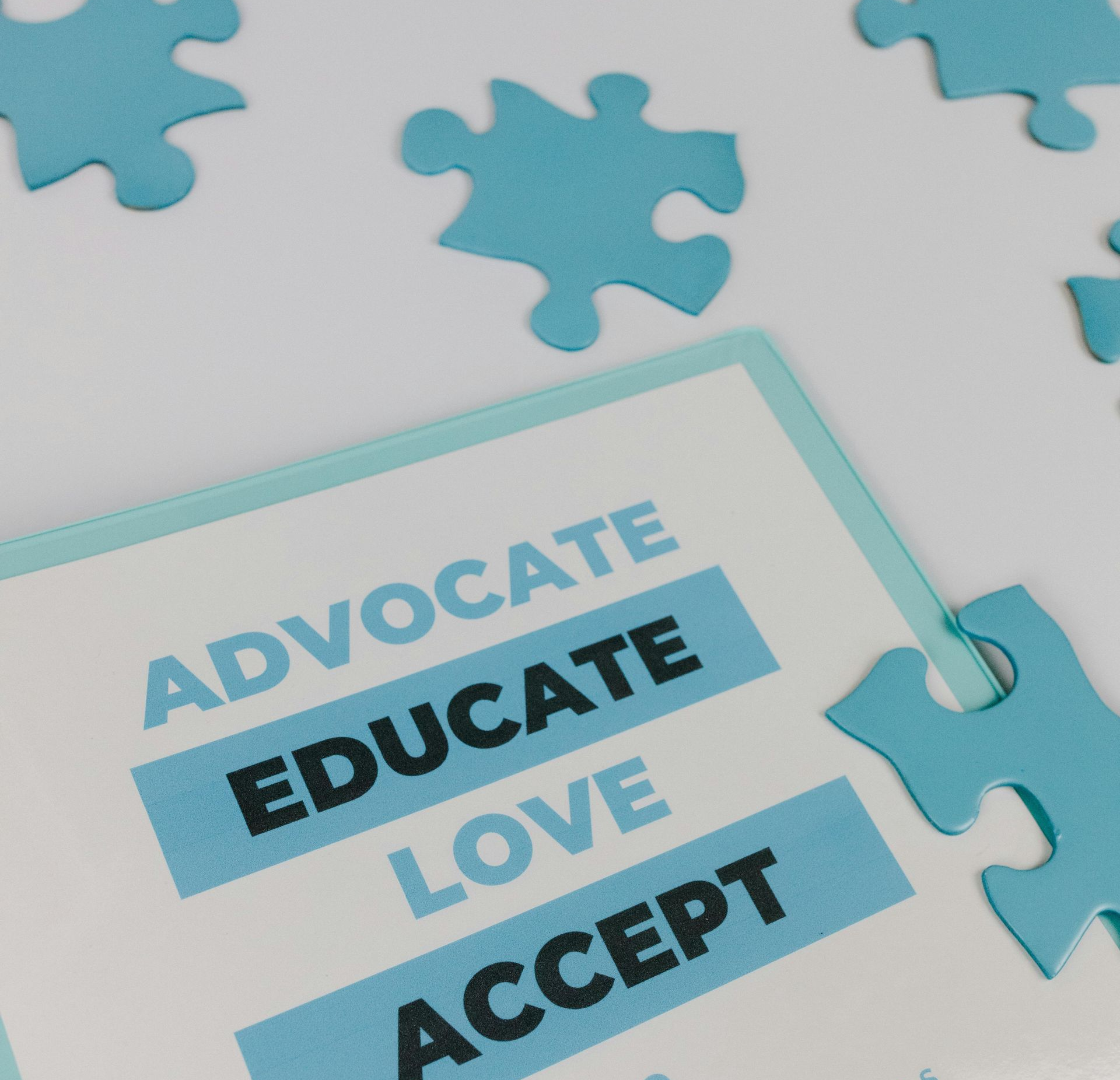 Blue puzzle pieces with 