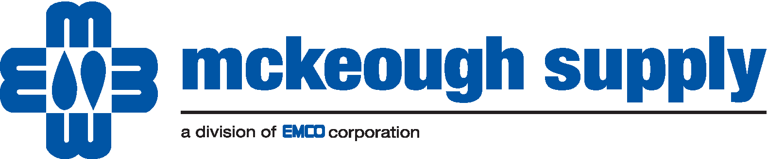 A blue and white logo for mckeough supply