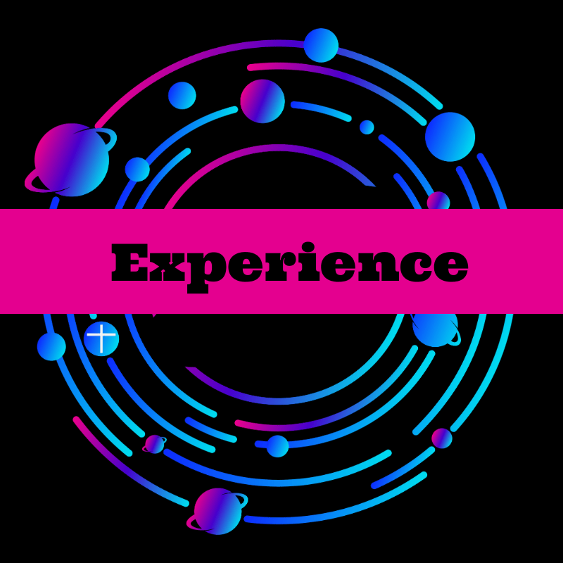 A pink and blue circle with the word experience on it