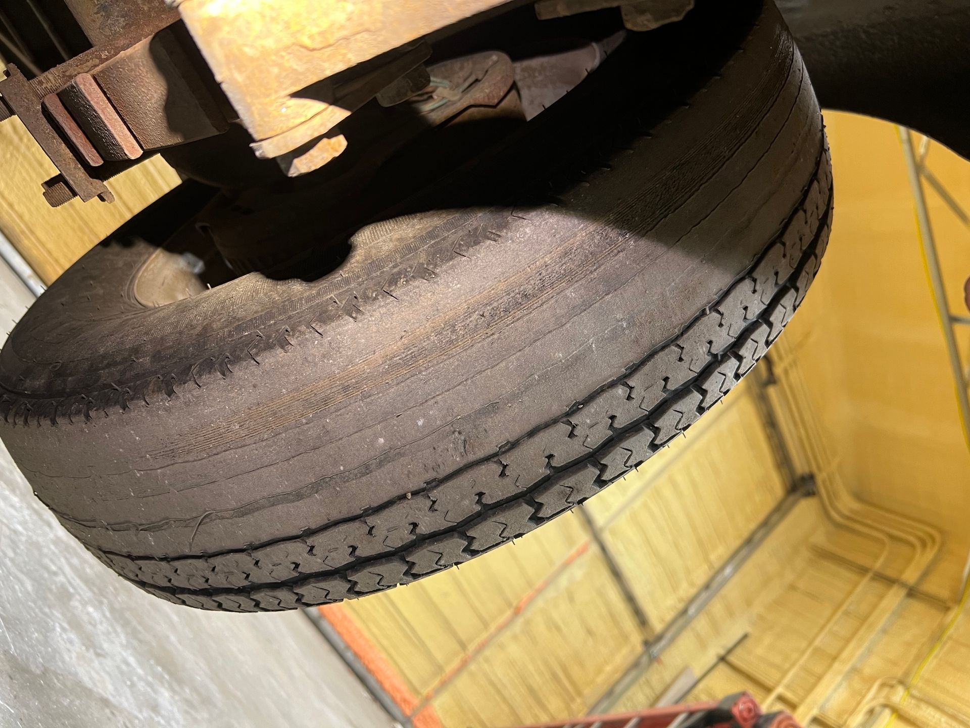 trailer tire being repaired