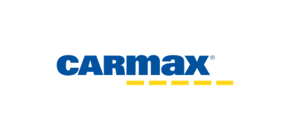 Carmax logo: blue text with yellow dashes on white background.
